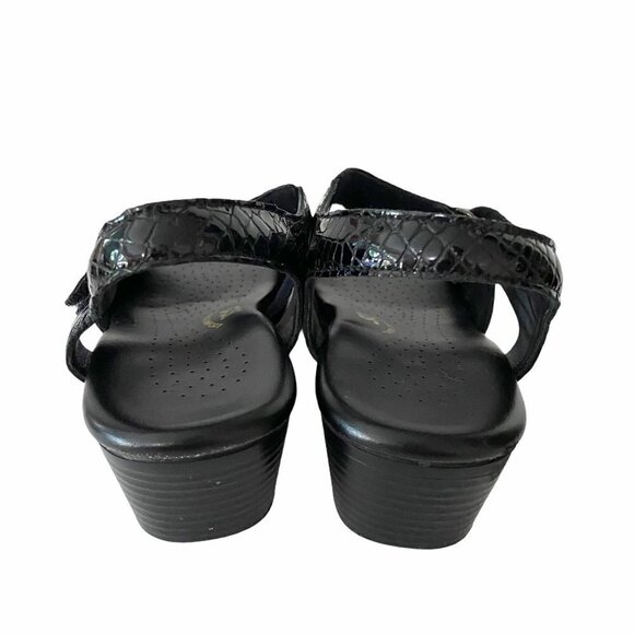 SAS San Antonio Shoemakers Black Leather Croc Embossed Suntimer Sandals Size 8.5 - Picture 5 of 10